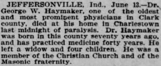 obituary of Dr. George Washington Haymaker