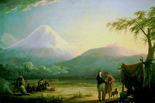 Humboldt and Bonpland at the foot of the volcano Chimborazo.
