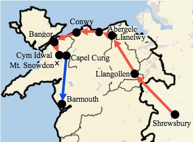 Map of Darwin's Welsh tour